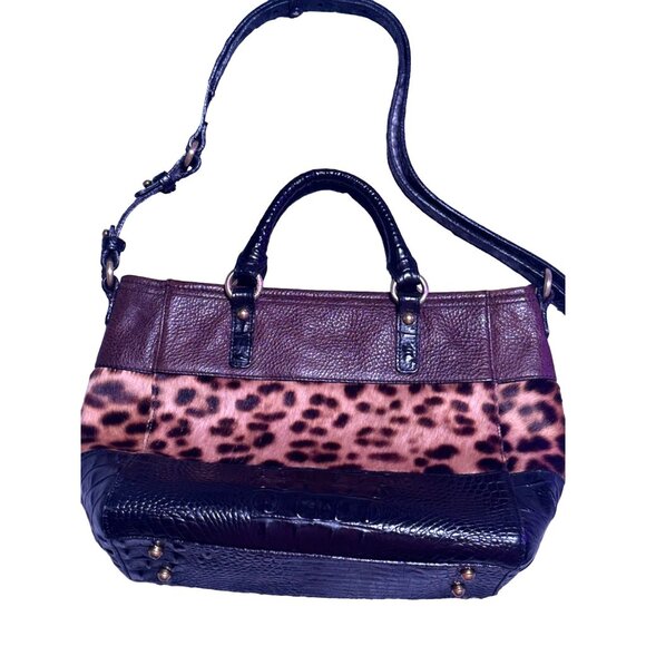 Vintage Brahmin Bag Black Croc embossed bottom, Italian Hair on and Brown Leathe - Picture 4 of 10